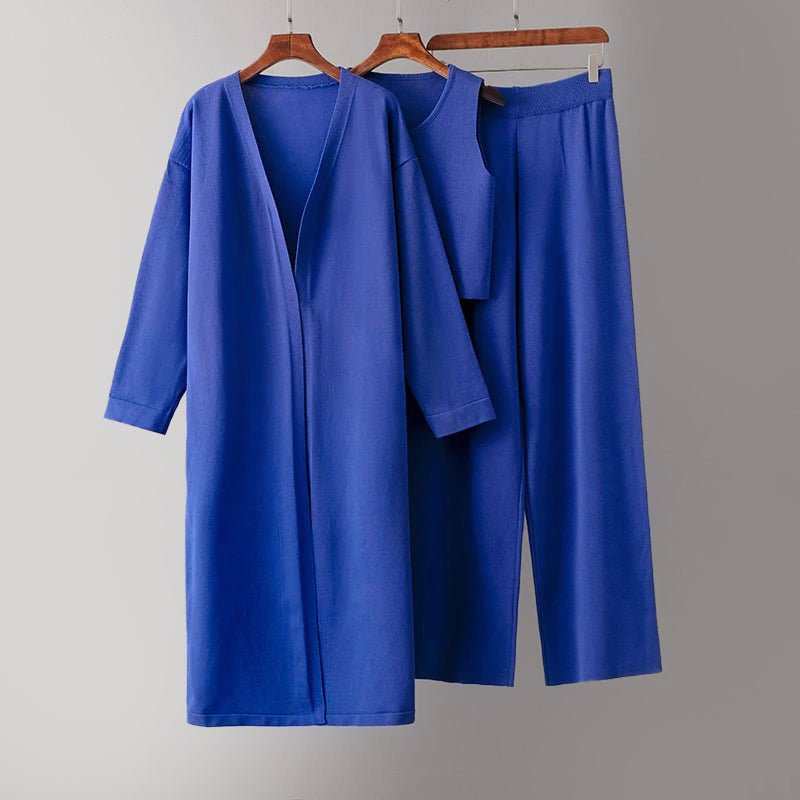 3 - Piece Knit Set with Extra - Long Cardigan for Women - Clarkandmorris