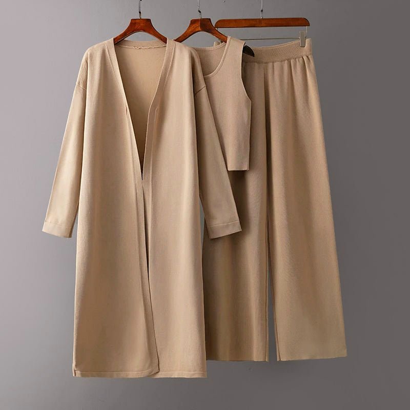 3 - Piece Knit Set with Extra - Long Cardigan for Women - Clarkandmorris