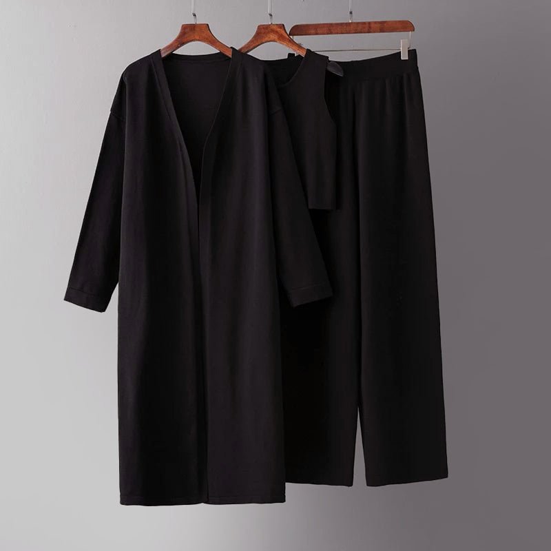 3 - Piece Knit Set with Extra - Long Cardigan for Women - Clarkandmorris