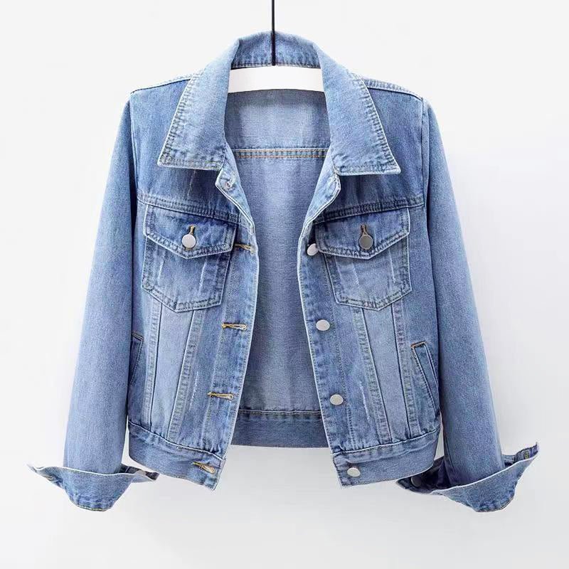Cotton Denim Jacket for Women with Chest Pockets - Clarkandmorris