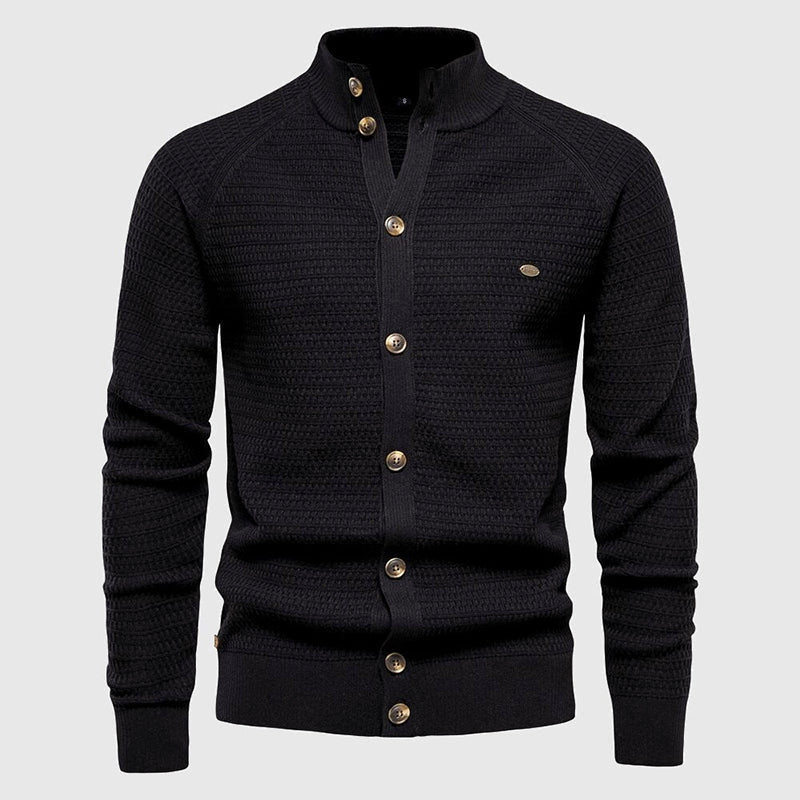 Cotton Knit Cardigan for Men with Stand Collar - Clarkandmorris
