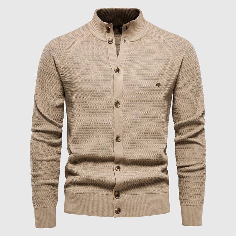 Cotton Knit Cardigan for Men with Stand Collar - Clarkandmorris