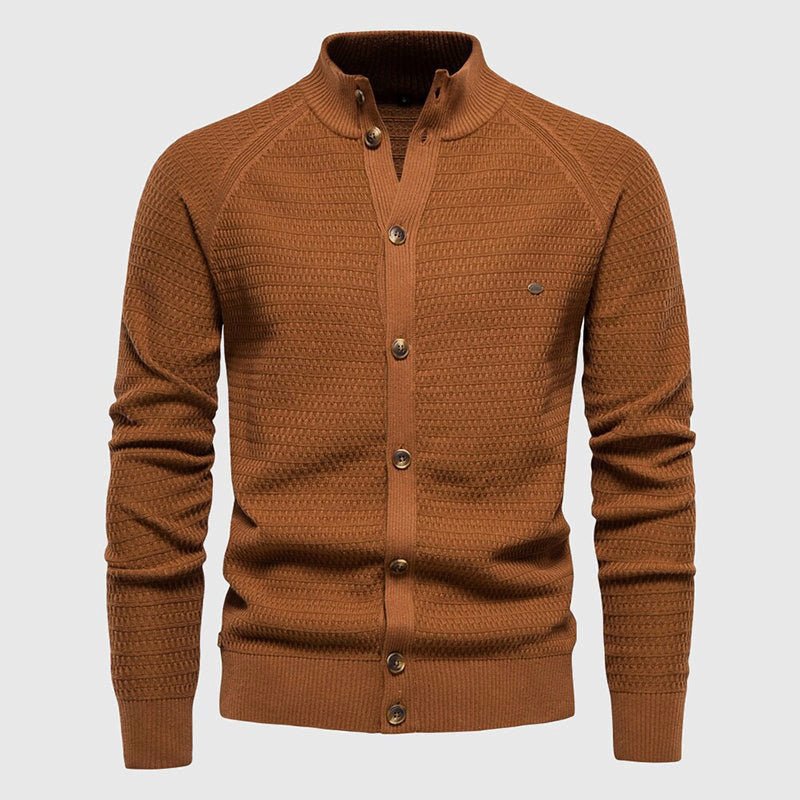 Cotton Knit Cardigan for Men with Stand Collar - Clarkandmorris