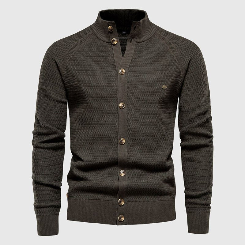 Cotton Knit Cardigan for Men with Stand Collar - Clarkandmorris