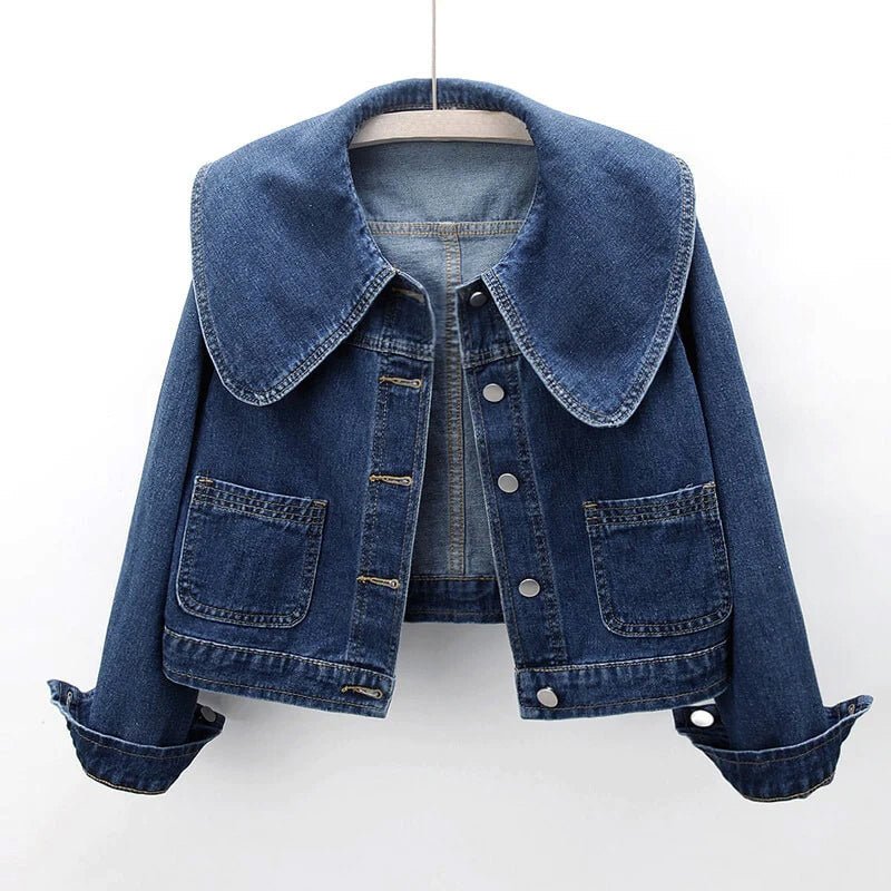 Cropped Denim Jacket for Women with Big Rounded Collar - Clarkandmorris