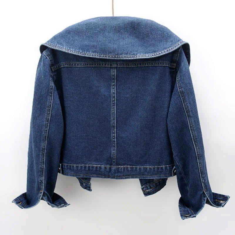 Cropped Denim Jacket for Women with Big Rounded Collar - Clarkandmorris