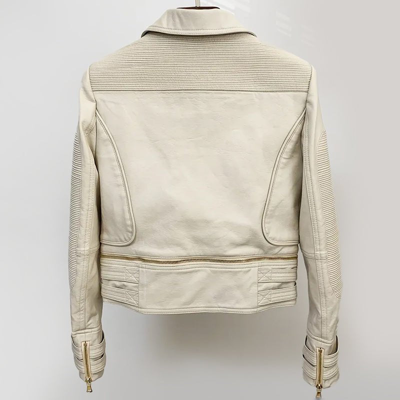 Cropped Faux Leather Motorcycle Jacket for Women with Detachable Edge - Clarkandmorris