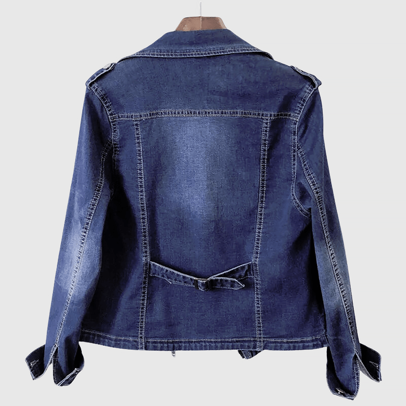 Denim Jacket for Women with Asymmetrical Front Zipper - Clarkandmorris