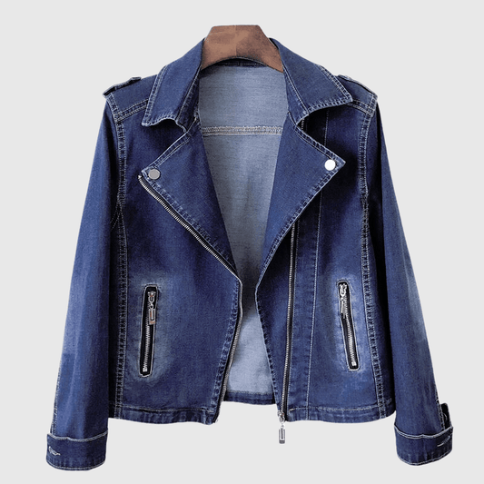 Denim Jacket for Women with Asymmetrical Front Zipper - Clarkandmorris