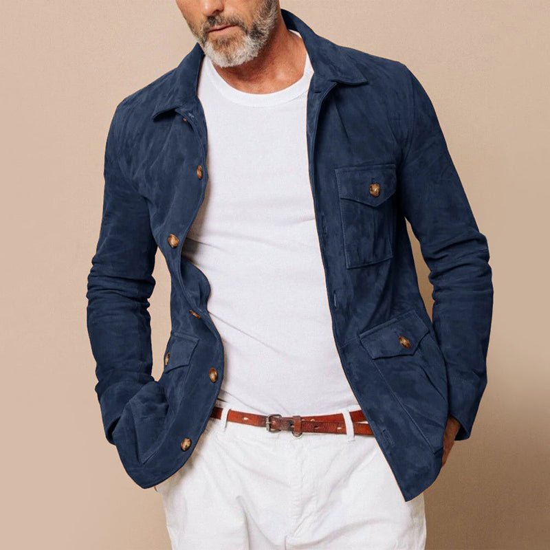 Faux Suede Jacket for Men with Multiple Pockets - Clarkandmorris