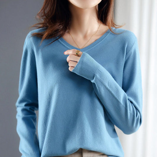 Fine - Knit V - Neck Sweater for Women - Clarkandmorris