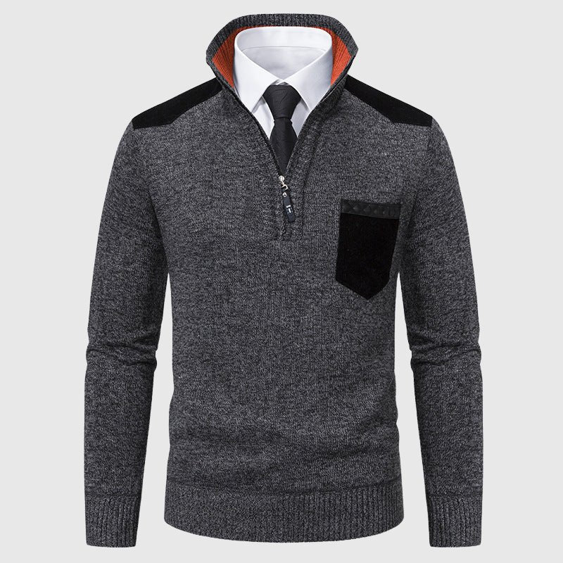 Knit Sweater for Men with Ribbed Accent Pocket and Shoulder Panels - Clarkandmorris