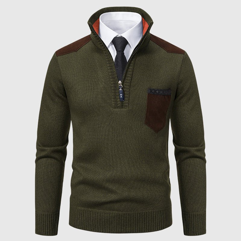 Knit Sweater for Men with Ribbed Accent Pocket and Shoulder Panels - Clarkandmorris