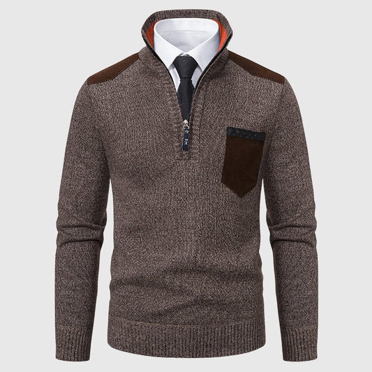 Knit Sweater for Men with Ribbed Accent Pocket and Shoulder Panels - Clarkandmorris