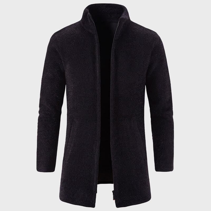 Long Plush Cardigan with Stand Collar for Men - Clarkandmorris