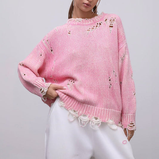 Loose - Fit Knit Sweater for Women with Distressed Detailing - Clarkandmorris
