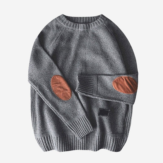 Loose Fit Sweater for Men with Patchwork Elbows - Clarkandmorris