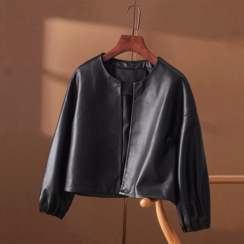 Open Front Faux Leather Jacket for Women - Clarkandmorris