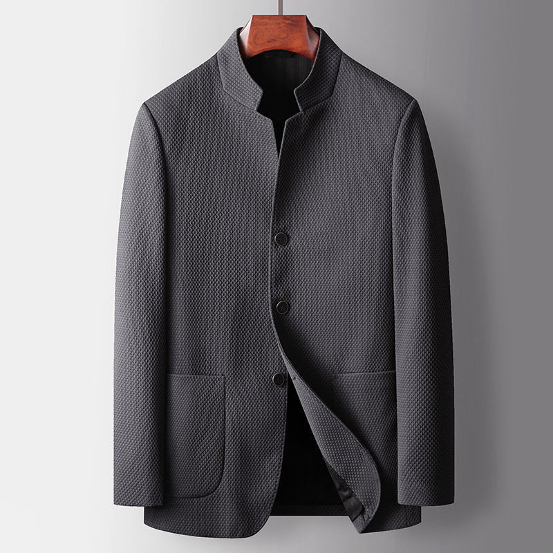 Single - Breasted Blazer Coat for Men with Stand Collar - Clarkandmorris