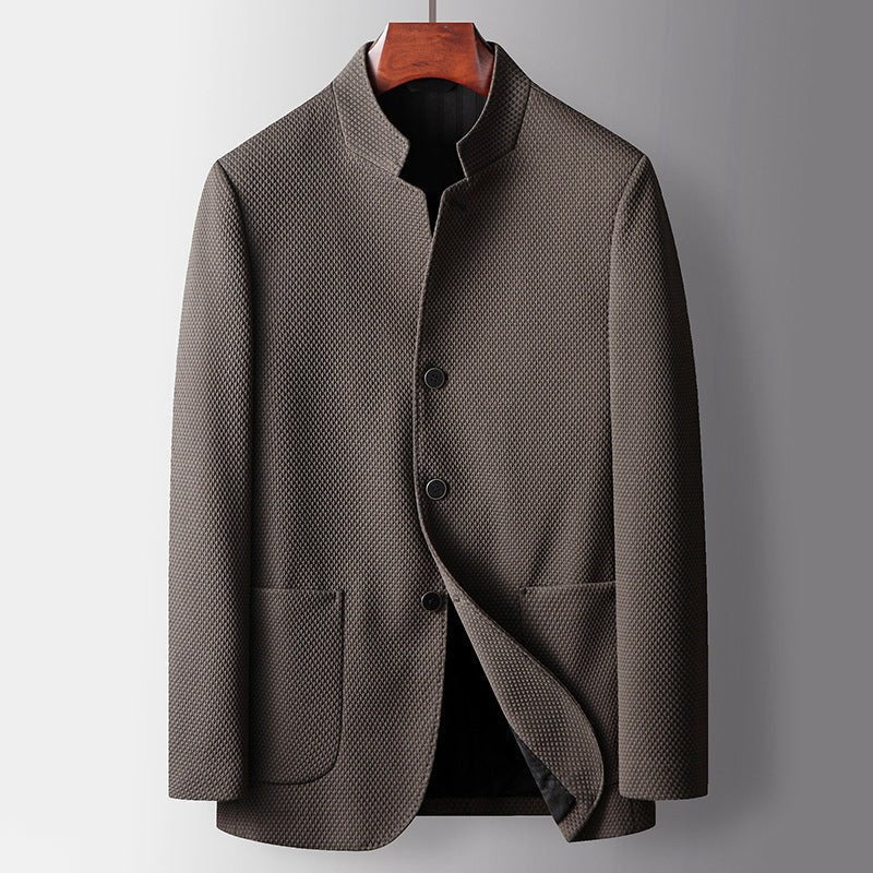 Single - Breasted Blazer Coat for Men with Stand Collar - Clarkandmorris