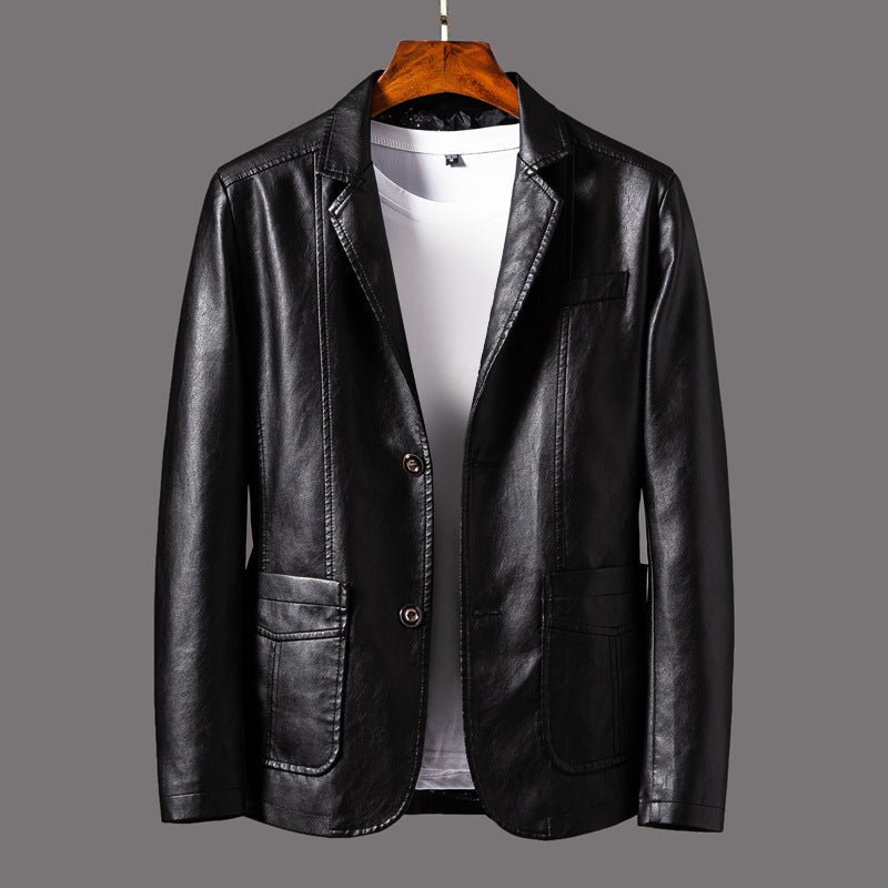 Slim - Fit Faux Leather Jacket for Men with Lapel Collar - Clarkandmorris