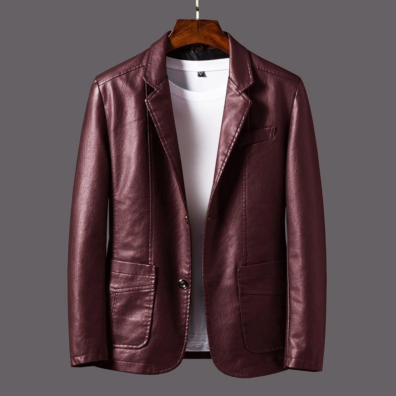 Slim - Fit Faux Leather Jacket for Men with Lapel Collar - Clarkandmorris