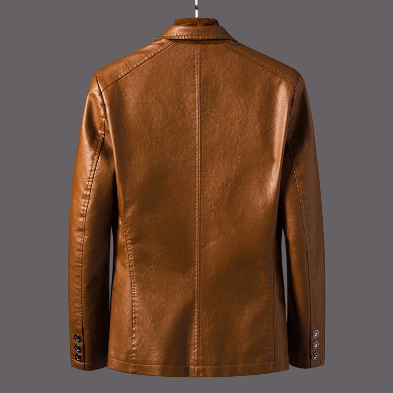 Slim - Fit Faux Leather Jacket for Men with Lapel Collar - Clarkandmorris