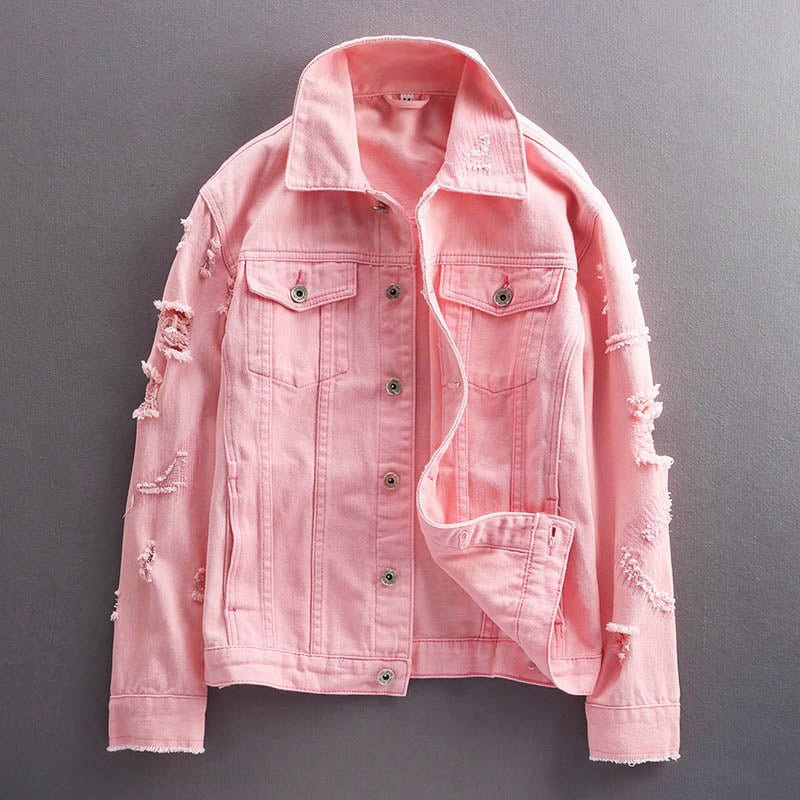 Solid - Color Denim Jacket with Distressed Sleeves for Men - Clarkandmorris