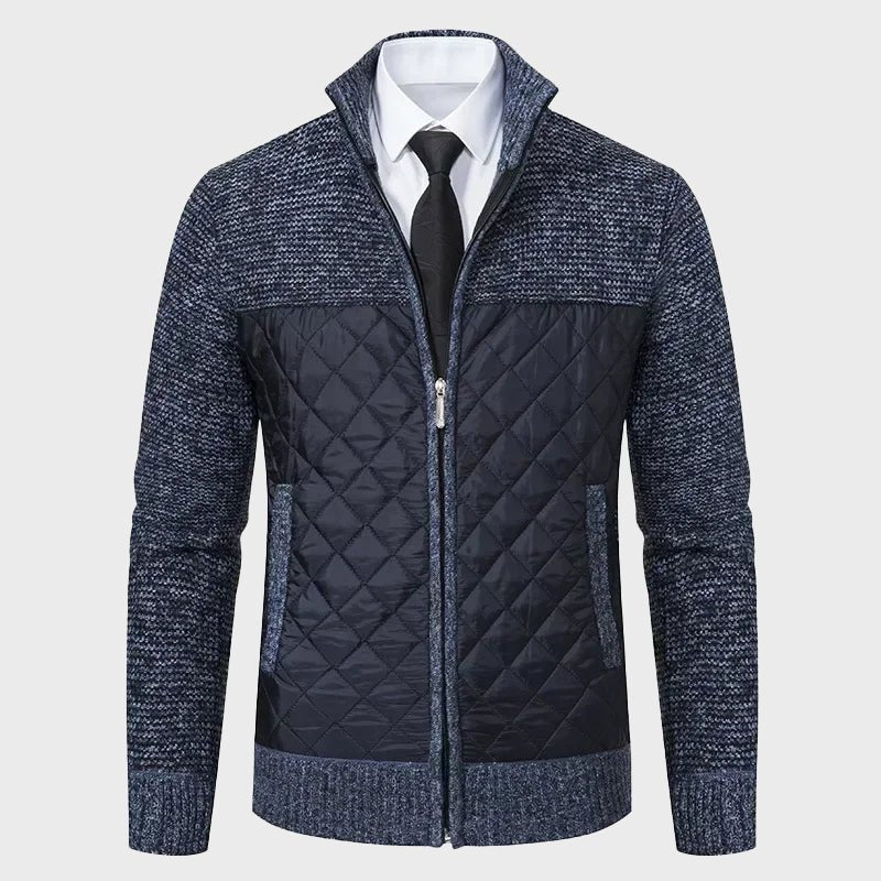 Stand Collar Cardigan for Men with Quilted Front Panel - Clarkandmorris