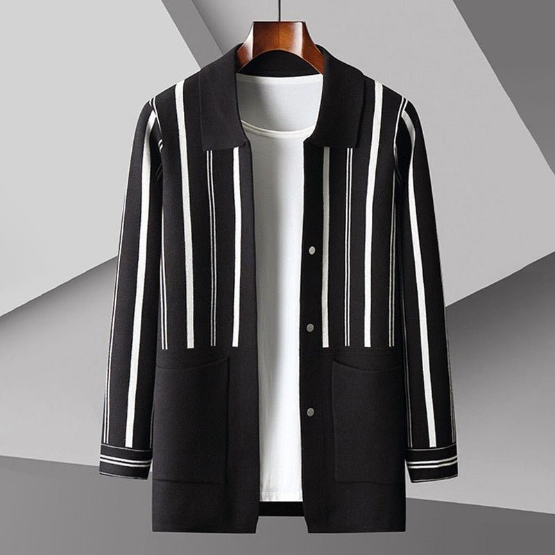 Striped Turn - Down Collar Knit Cardigan for Men - Clarkandmorris