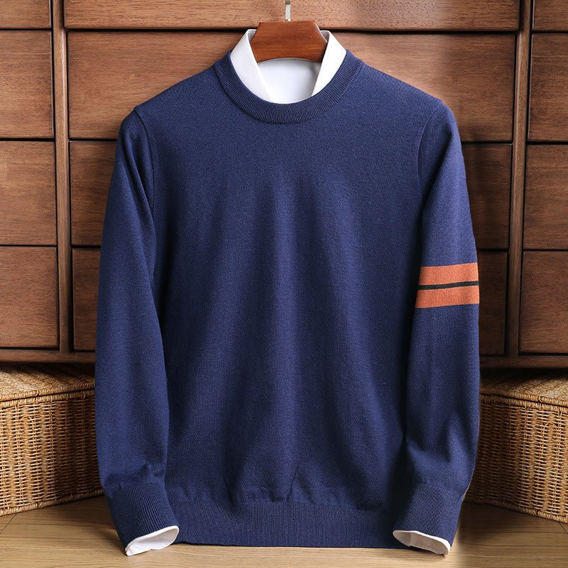 Sweater for Men with Crew Neck and Sleeve Stripes - Clarkandmorris