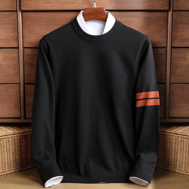 Sweater for Men with Crew Neck and Sleeve Stripes - Clarkandmorris