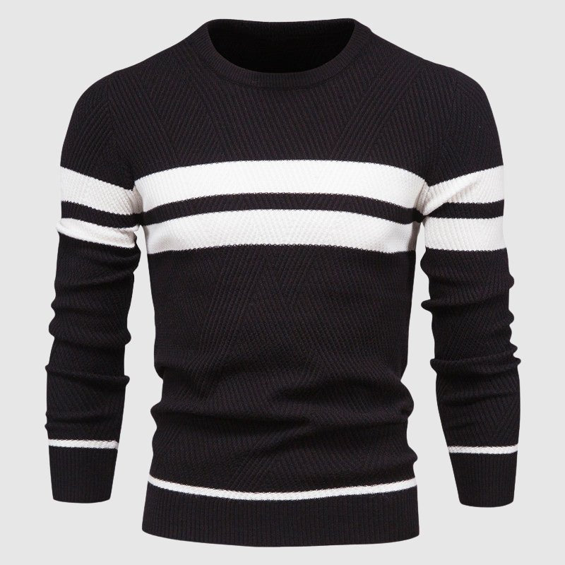 Wool - Blend Sweater for Men with Stripes and Geometric Rib Pattern - Clarkandmorris