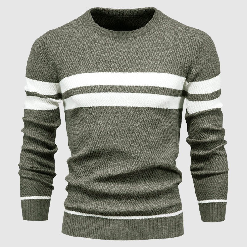 Wool - Blend Sweater for Men with Stripes and Geometric Rib Pattern - Clarkandmorris