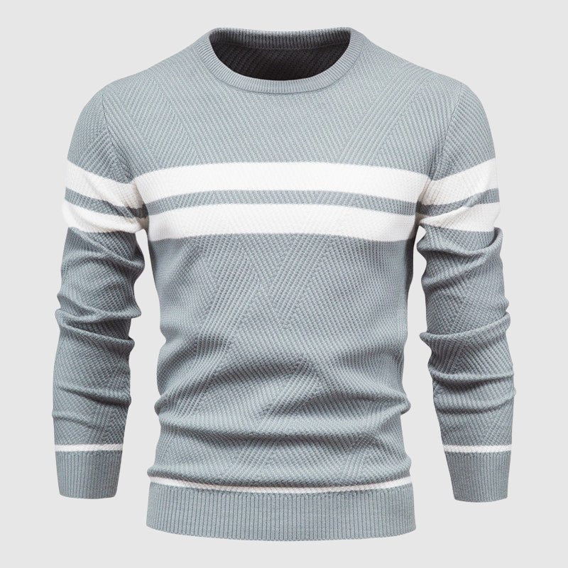 Wool - Blend Sweater for Men with Stripes and Geometric Rib Pattern - Clarkandmorris