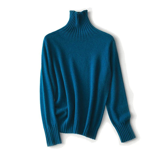Wool Turtleneck Sweater for Women with Ribbed Edges - Clarkandmorris