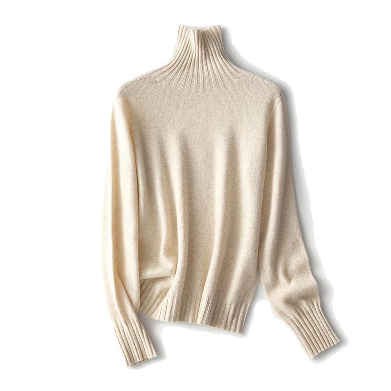 Wool Turtleneck Sweater for Women with Ribbed Edges - Clarkandmorris