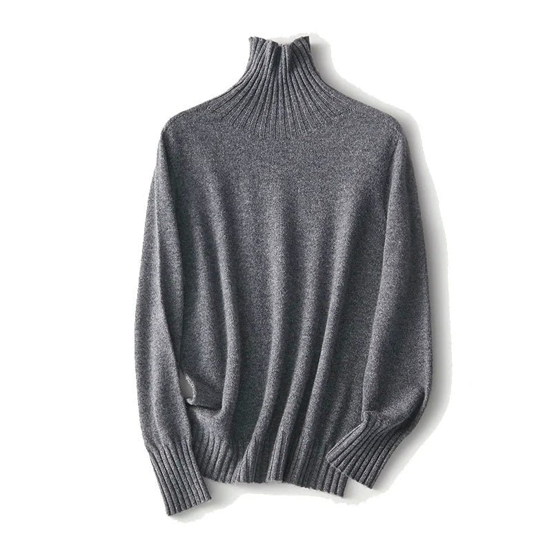 Wool Turtleneck Sweater for Women with Ribbed Edges - Clarkandmorris