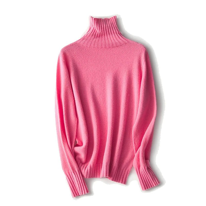 Wool Turtleneck Sweater for Women with Ribbed Edges - Clarkandmorris