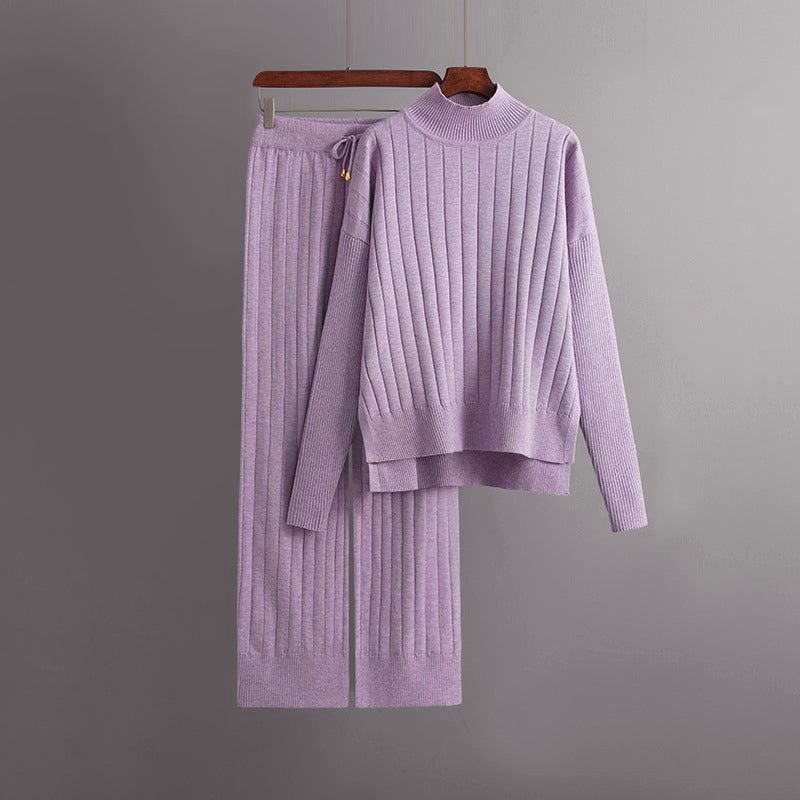 2 - Piece Set with Half - Turtleneck Sweater and Straight - Leg Pants for Women - Clarkandmorris