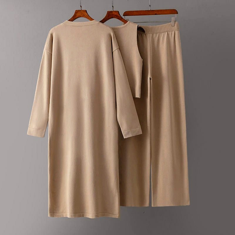 3 - Piece Knit Set with Extra - Long Cardigan for Women - Clarkandmorris