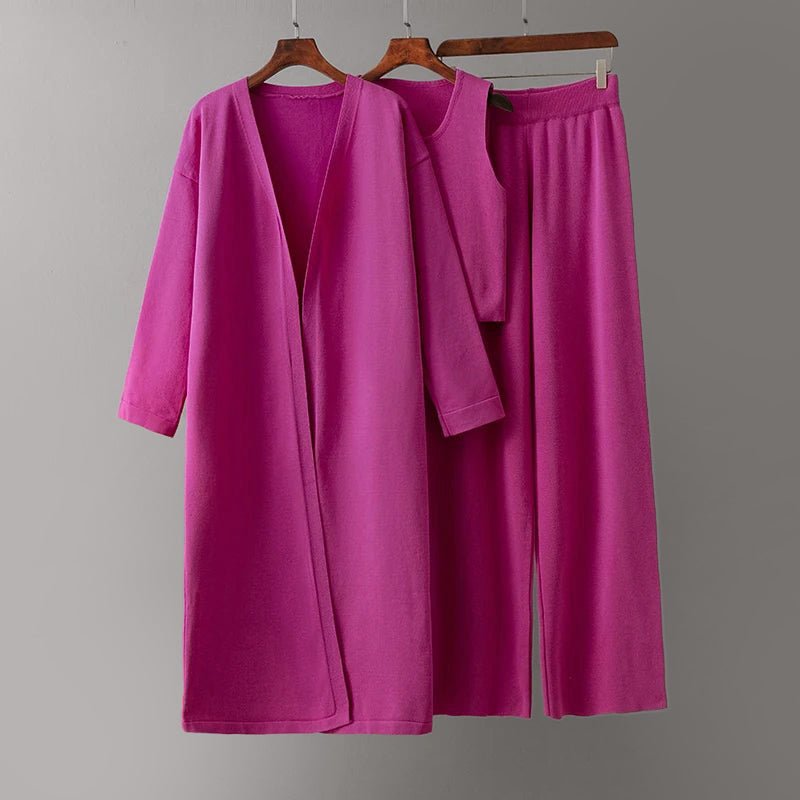 3 - Piece Knit Set with Extra - Long Cardigan for Women - Clarkandmorris