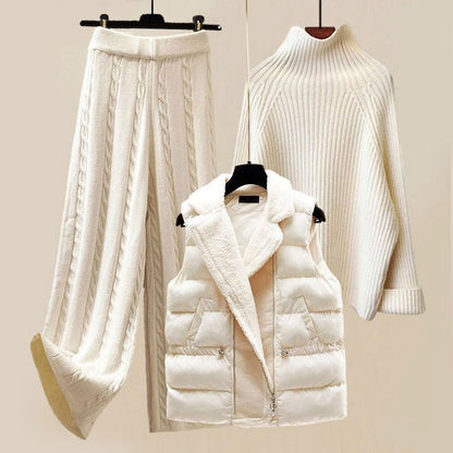 3 - Piece Set with Sweater, Pants and Puffer Vest for Women - Clarkandmorris