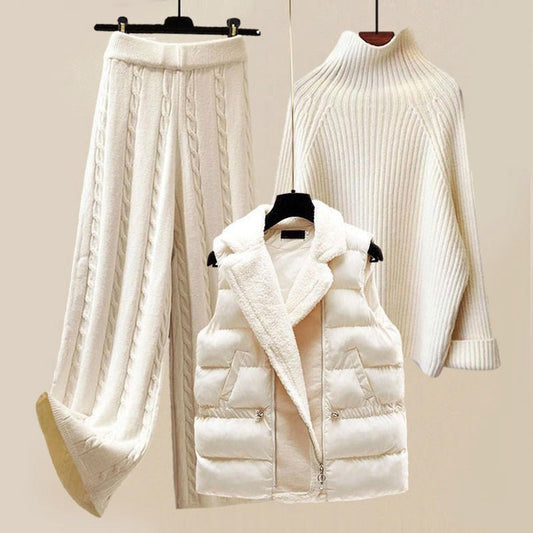 3 - Piece Set with Sweater, Pants and Puffer Vest for Women - Clarkandmorris