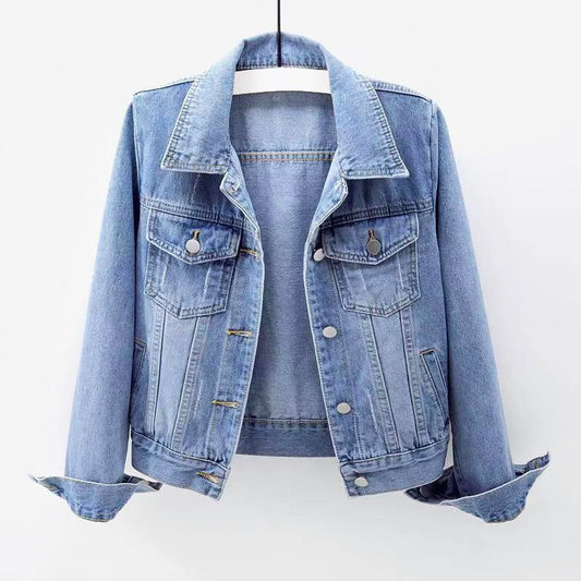 Cotton Denim Jacket for Women with Chest Pockets - Clarkandmorris