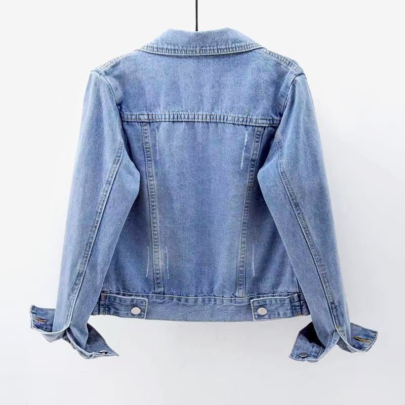 Cotton Denim Jacket for Women with Chest Pockets - Clarkandmorris