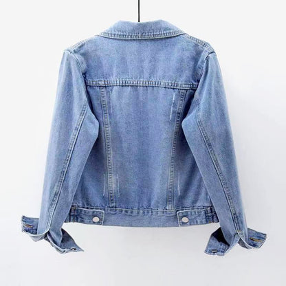 Cotton Denim Jacket for Women with Chest Pockets - Clarkandmorris