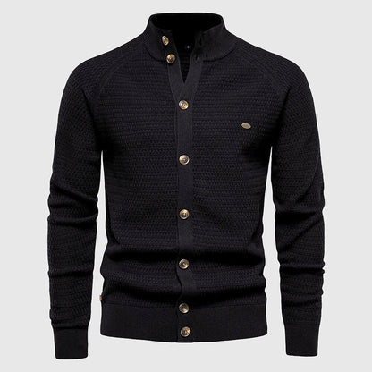Cotton Knit Cardigan for Men with Stand Collar - Clarkandmorris