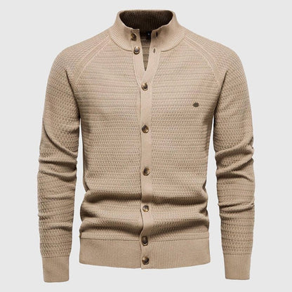 Cotton Knit Cardigan for Men with Stand Collar - Clarkandmorris