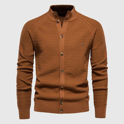 Cotton Knit Cardigan for Men with Stand Collar - Clarkandmorris